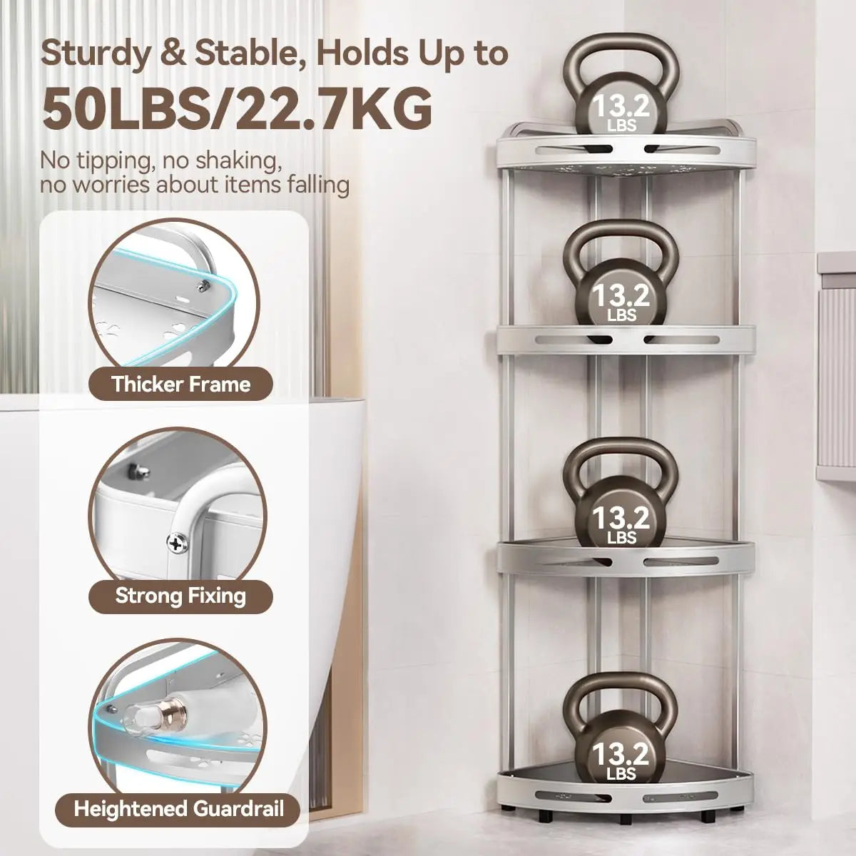 Three-Tier Corner Shower Organizer Rust-Resistant Soap Dish