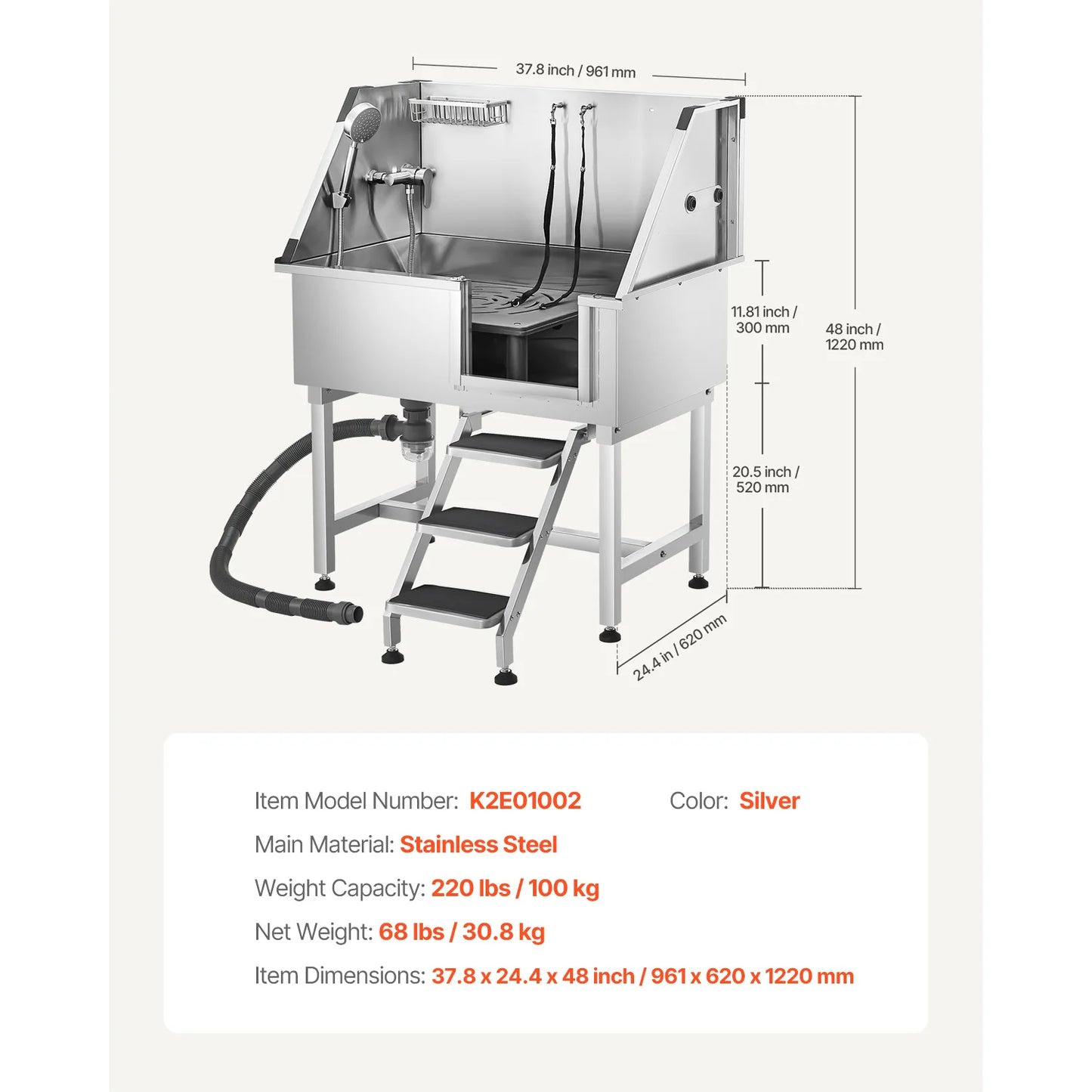 Stainless Steel Dog Grooming Tub And Wash Station