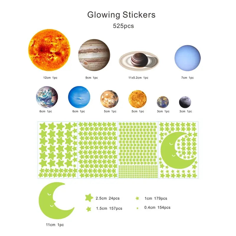 Nine Planets Glow In The Dark Wall Sticker Set