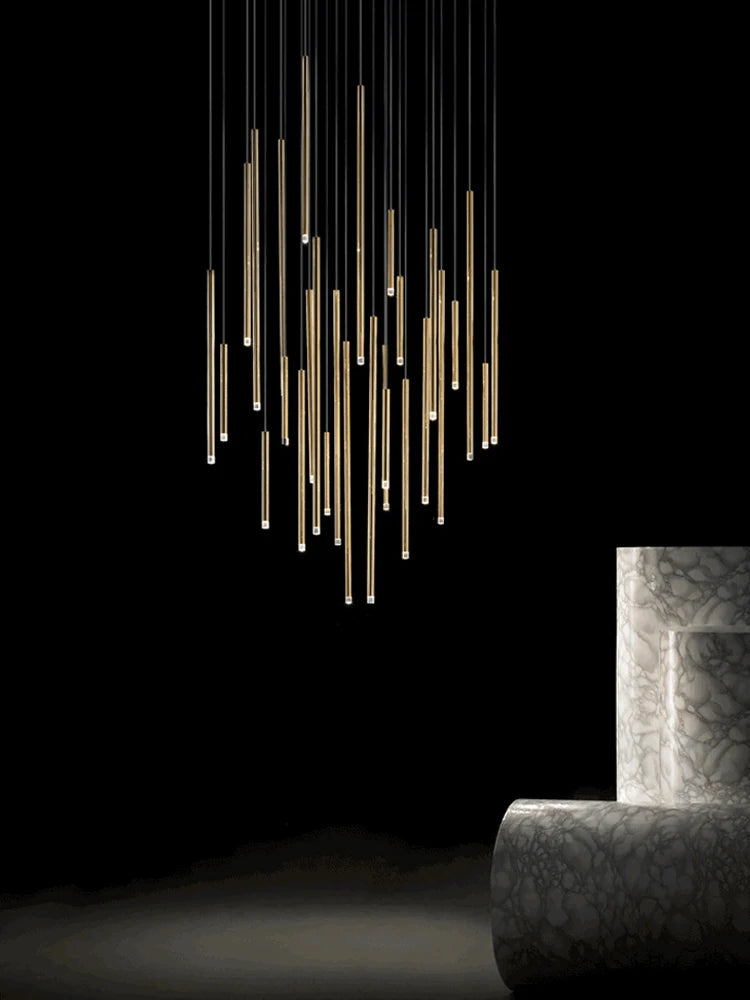 Campeggi Led Luxury Staircase Chandelier Gold Column