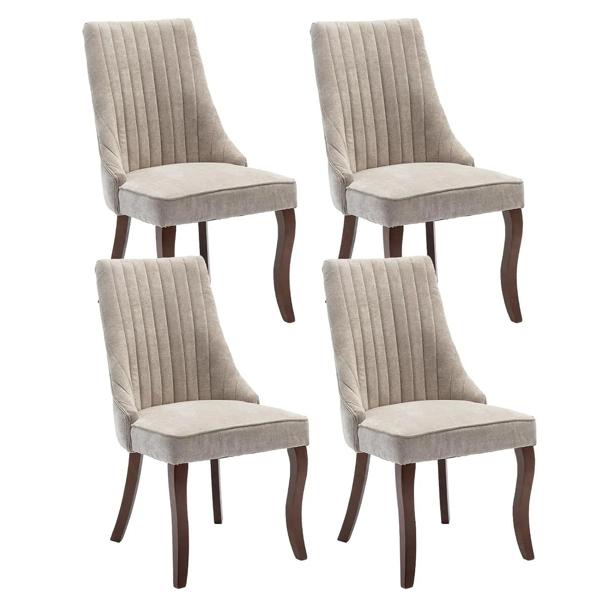 Linen Tufted Dining Chair Set With Wood Legs