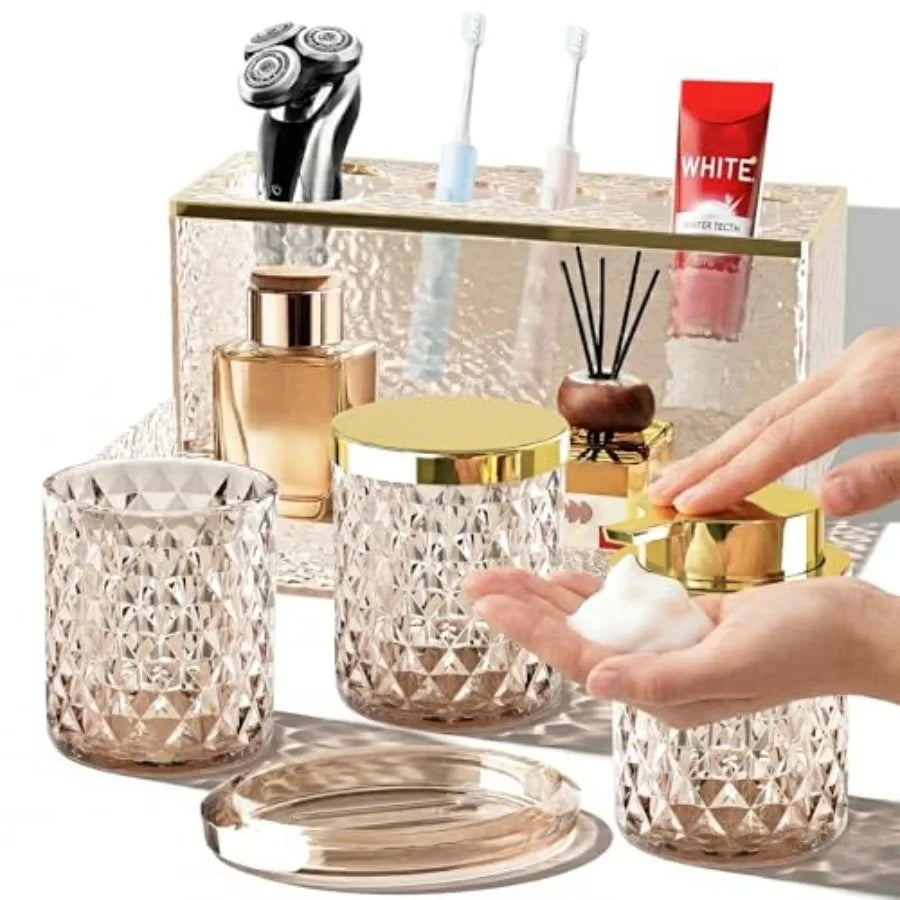 Glass Bathroom 5Pcs Crystal Set Foaming Soap Dispenser