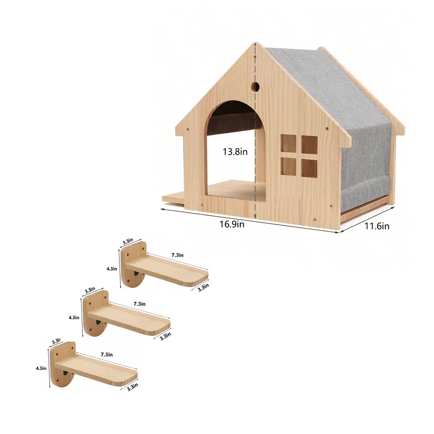 Wall Mounted Cat Condo Villa Wooden Shelf For Cats