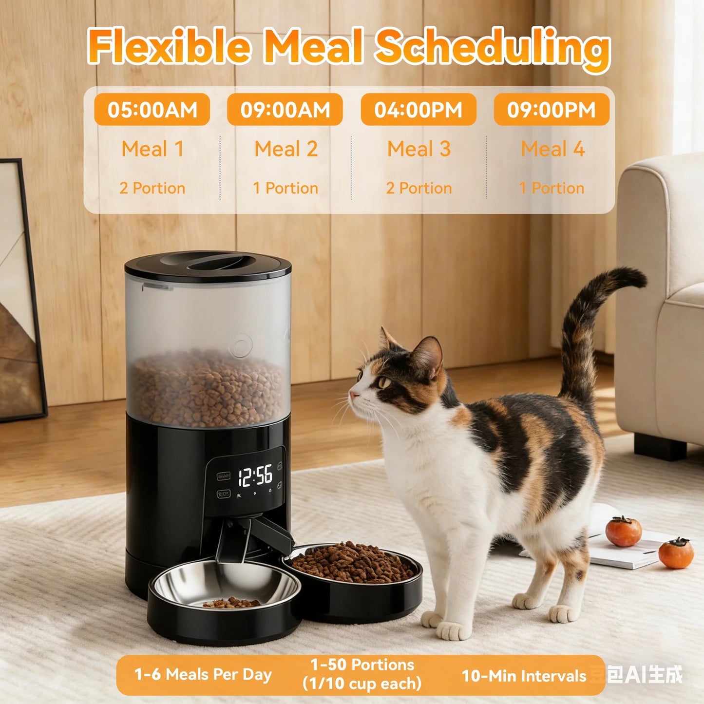 JHK Automatic Cat Feeder With Dual Stainless Bowls