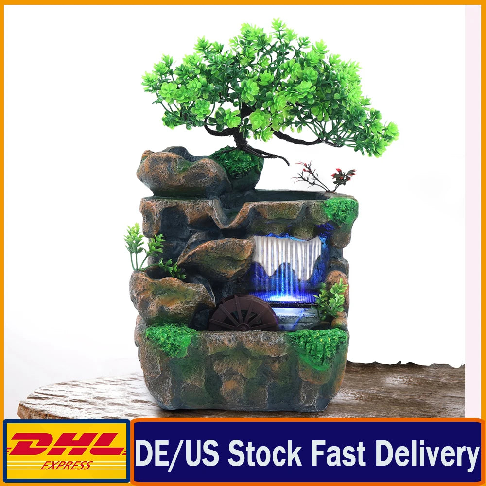 Indoor Room Fountain With Color Changing LED Waterfall Decor
