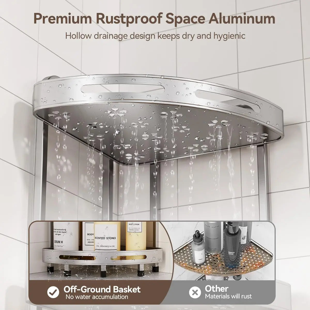 Feature Rust-Resistant Three-Tier Corner Shower Organizer