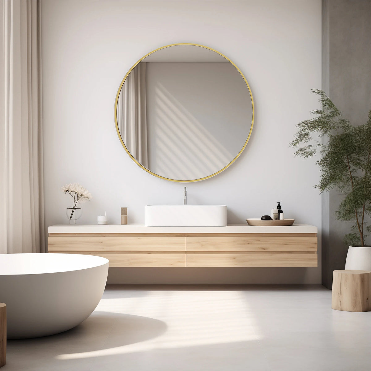JHK Modern Round Vanity Mirror With Metal Frame