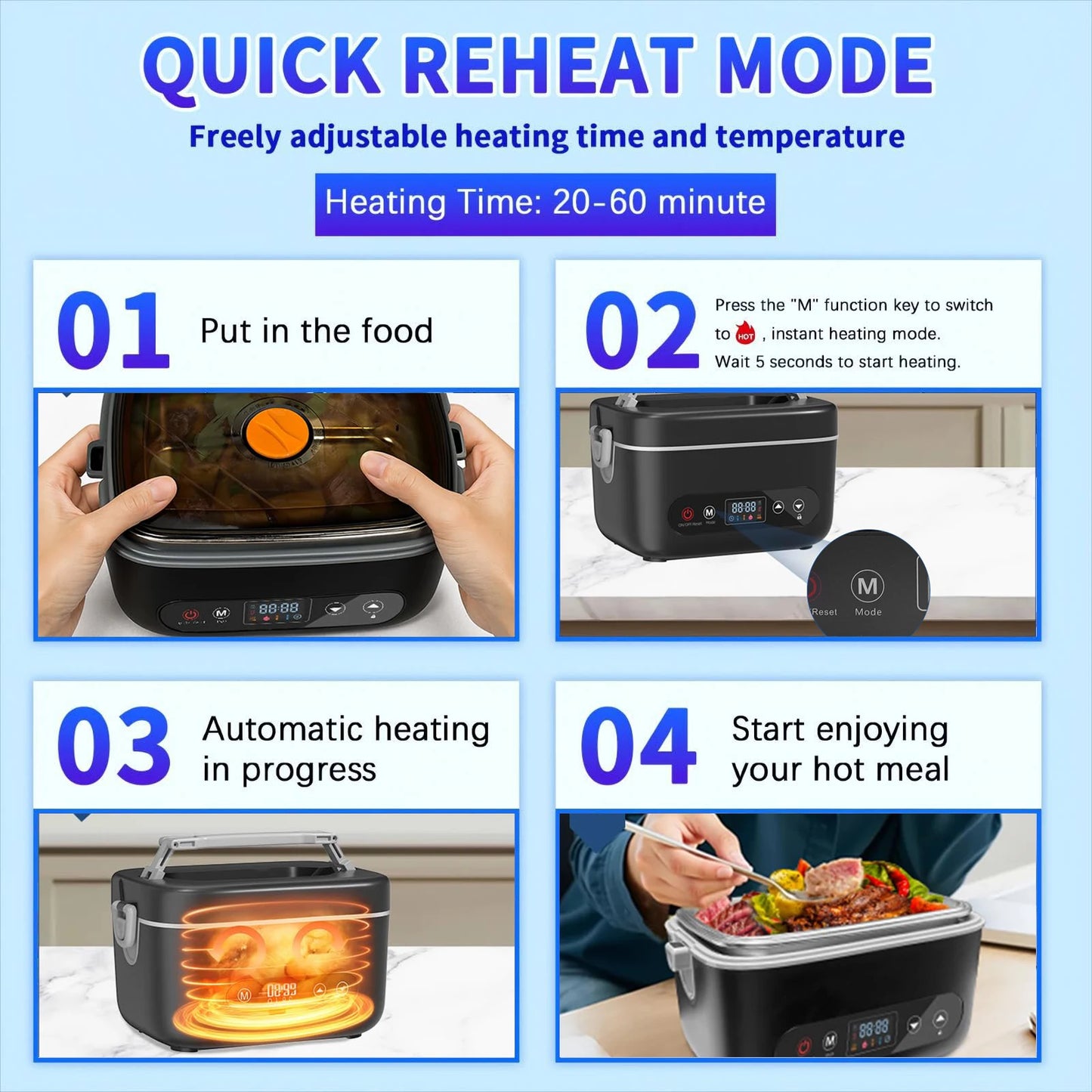 Portable 12000mAh Wireless Lunch Box With Five Sided Heating