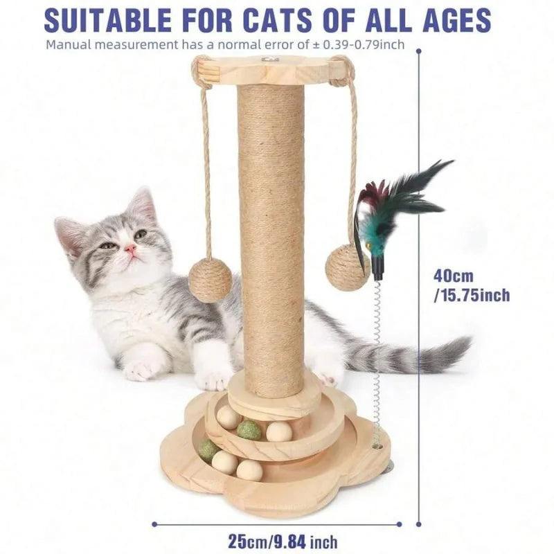 Wood Cat Scratching Post And Interactive Activity Center
