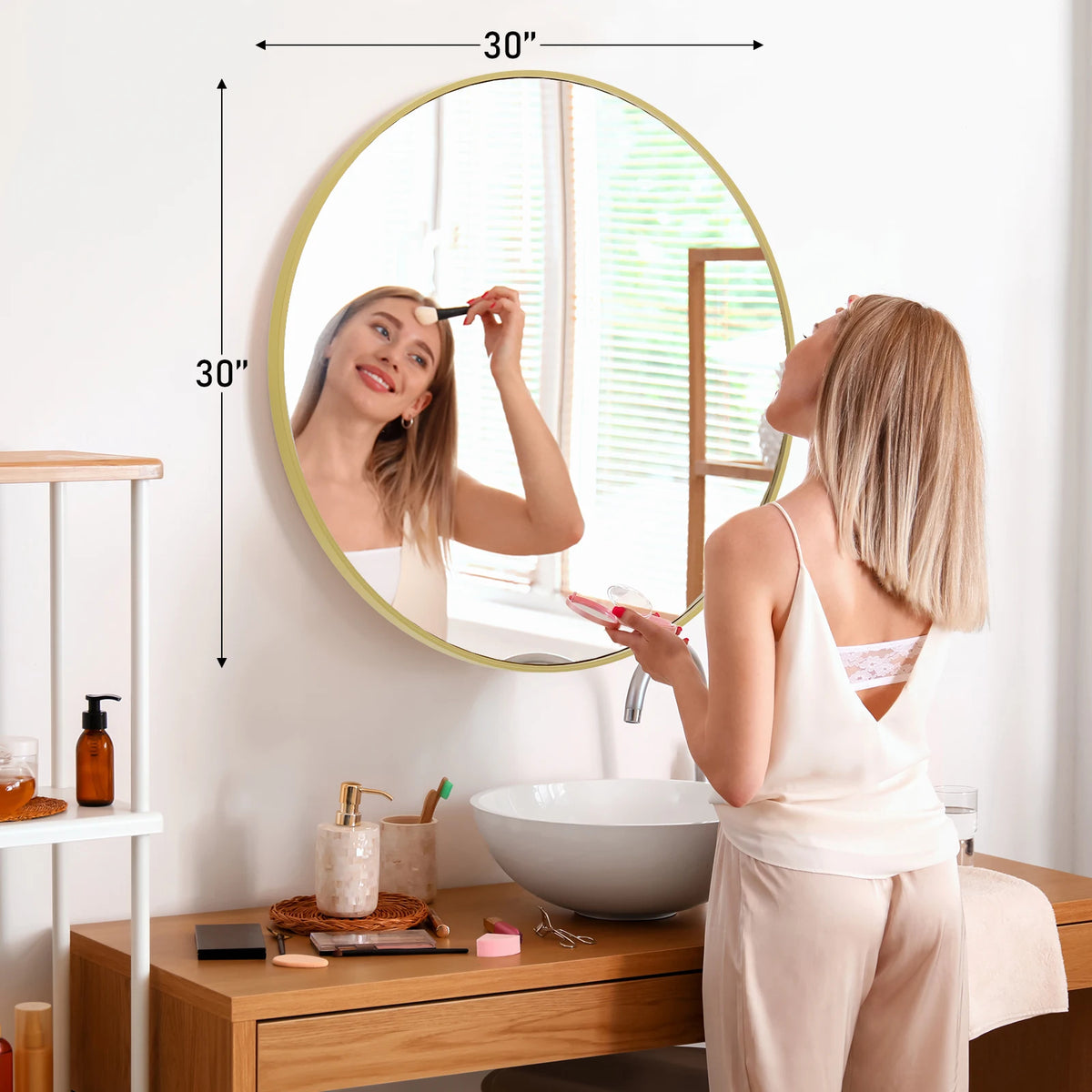 JHK Modern Round Vanity Mirror With Metal Frame