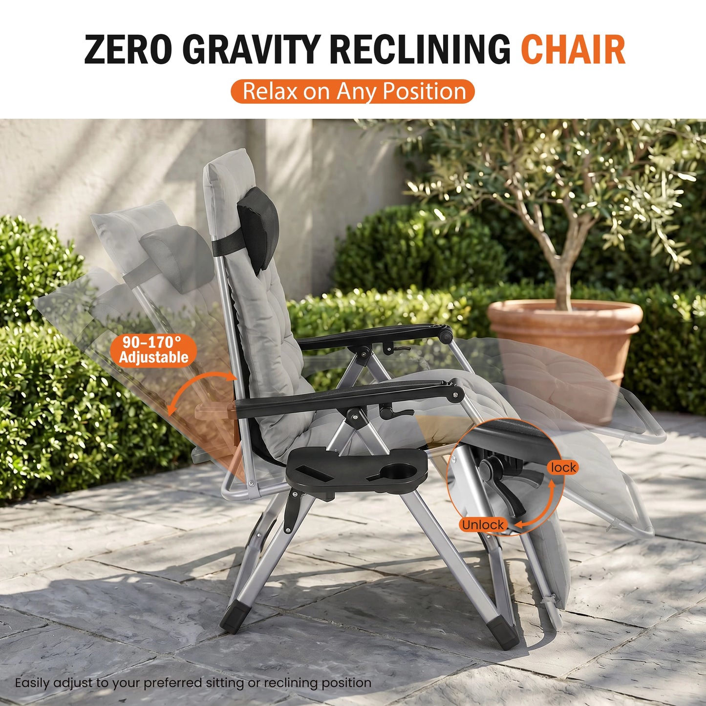 JHK Zero Gravity Camping Lounge Chair With Cup Holders
