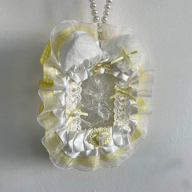Plush Photocard Protector Sleeve With Ribbon And Lace