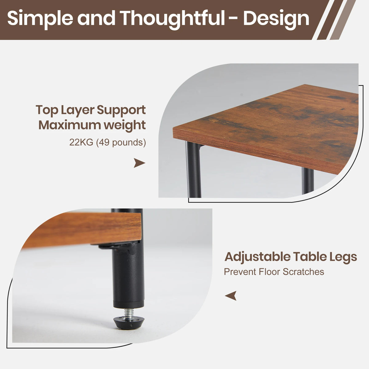JHK Modern Metal End Table with Adjustable Feet