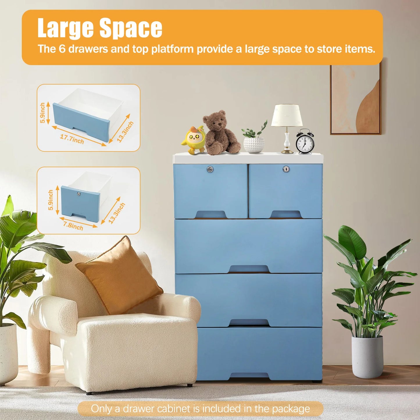Plastic Six Drawer Dresser Storage Tower For Home Office