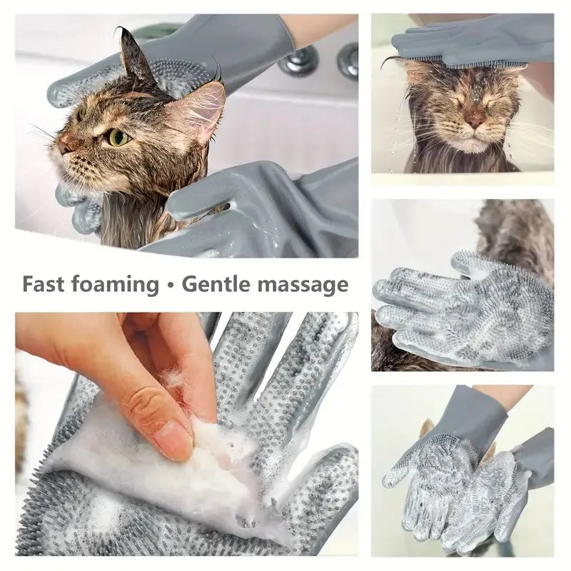 Silicone Pet Grooming Bathing Gloves For Dogs And Cats