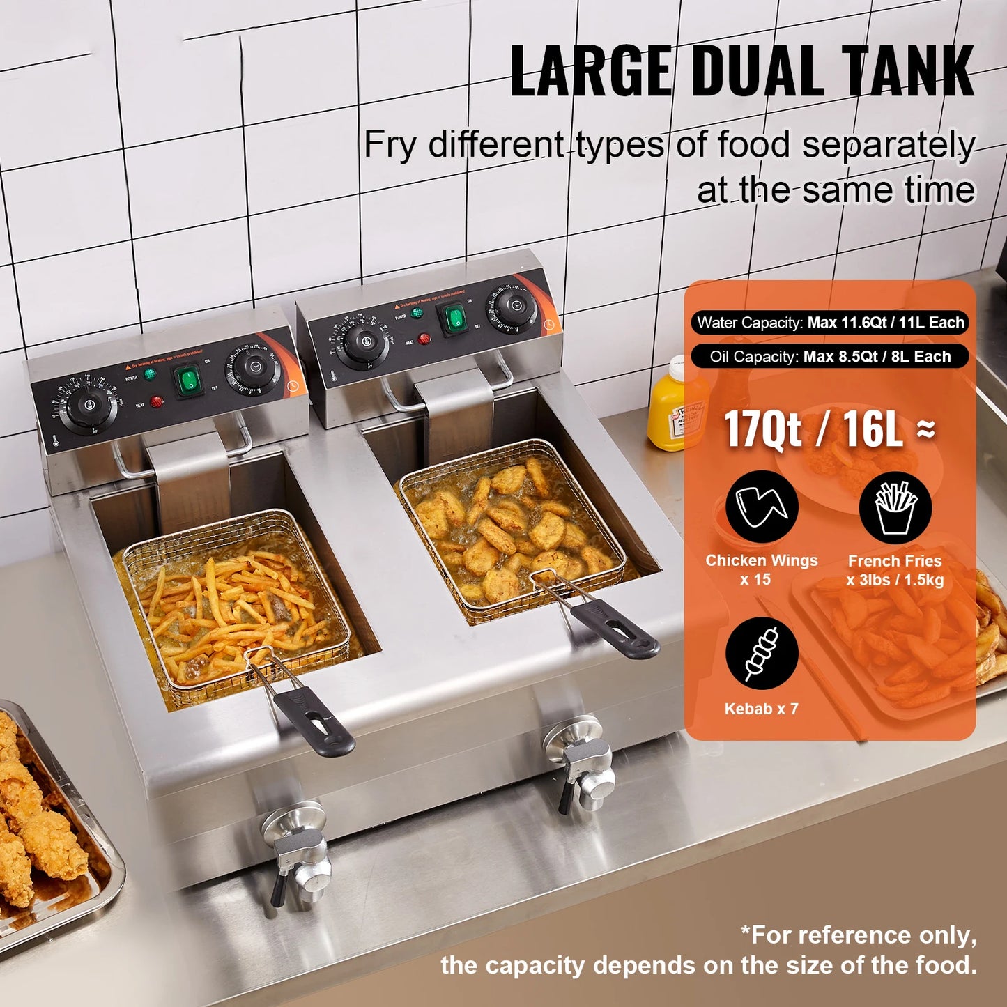 SucceBuy Dual Tank Electric Deep Fryer For Commercial Use