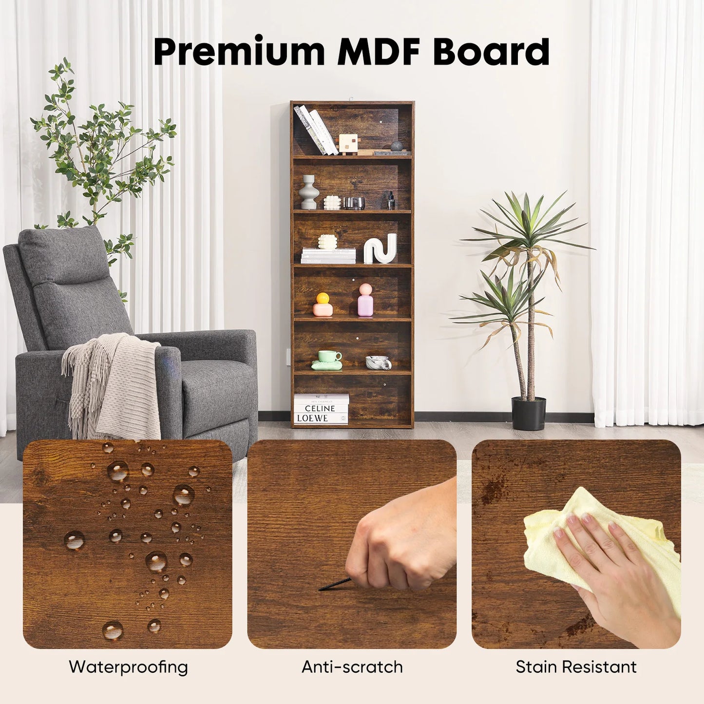 JHK Minimalist Wood Bookcase Shelf For Living Room