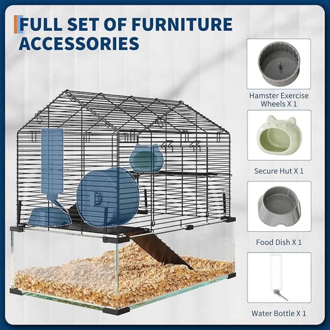 HiMISS 3 Tier Large Hamster Enclosure With Glass Panels