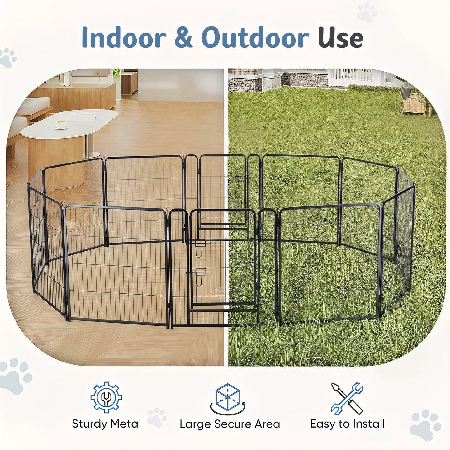 JHK Metal Dog Playpen 12 Panels Foldable Outdoor Fence