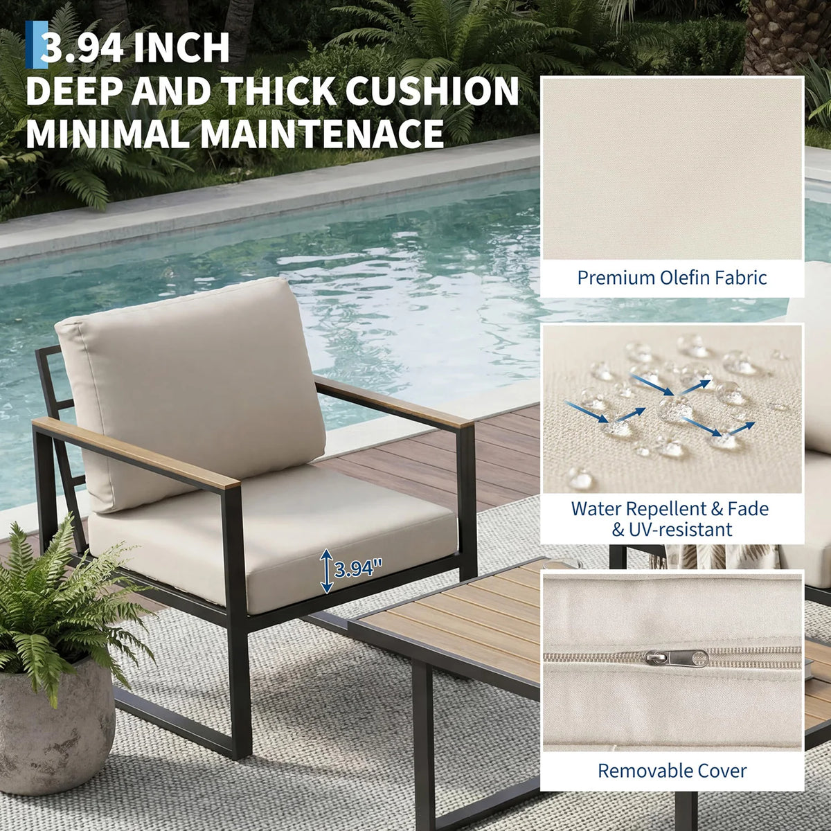 HobbyLane Modern 4-Piece Outdoor Patio Sectional Sofa With Coffee Table