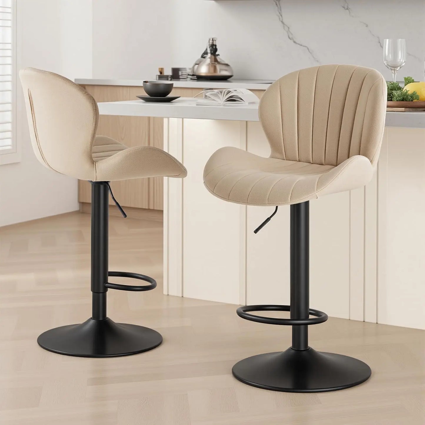 JHK Set of 2 Modern Adjustable Fabric Swivel Dining Chairs
