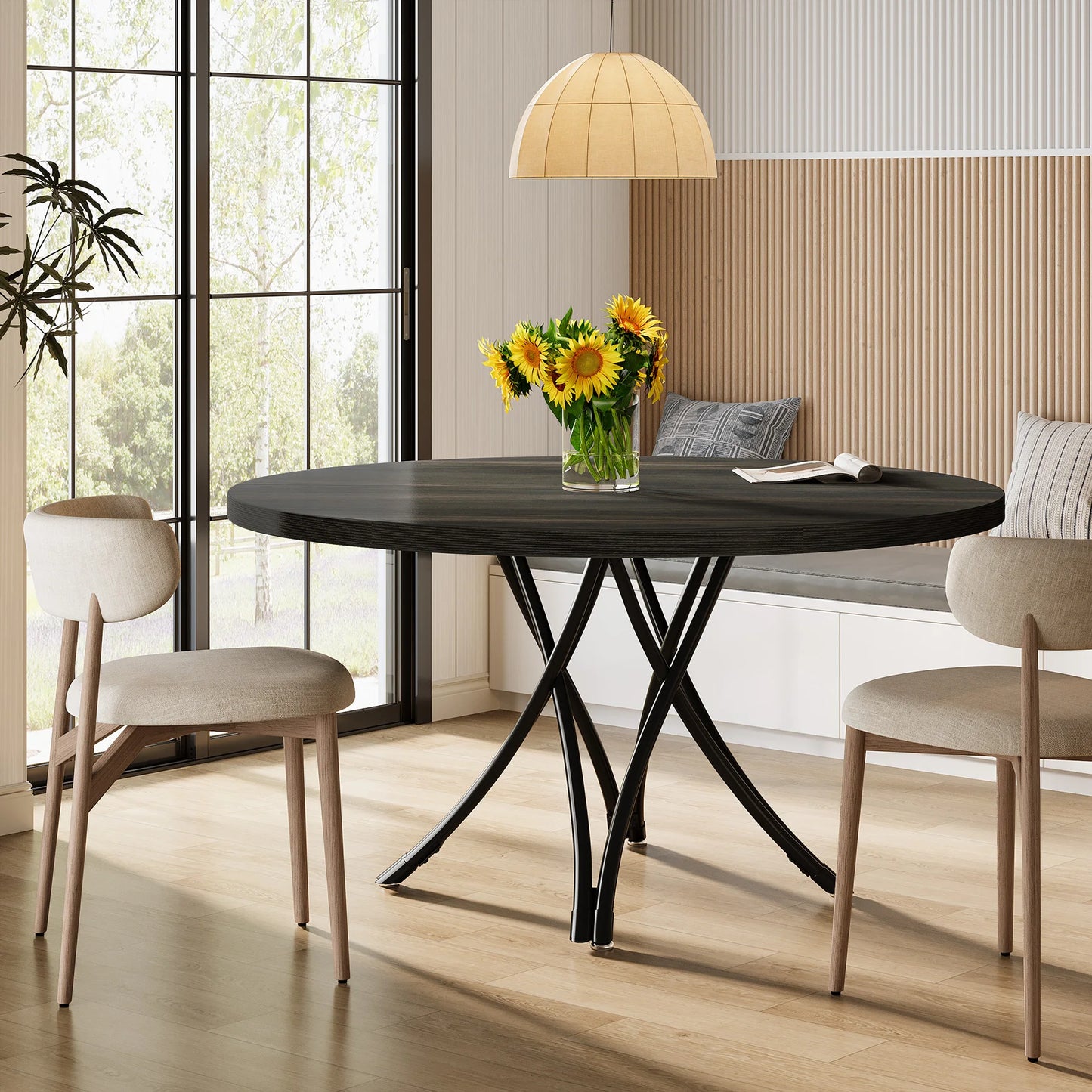 Tribesigns 46 Inch Round Dining Table With Metal Base