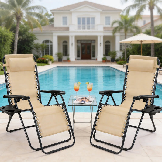 JHK Portable Zero Gravity Recliner Chairs Cup Holder Trays