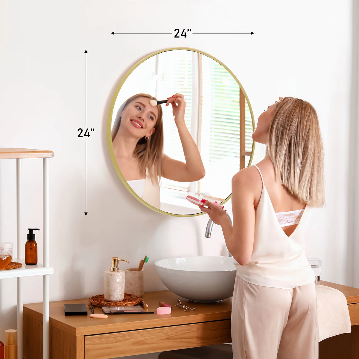JHK Modern Round Vanity Mirror With Metal Frame