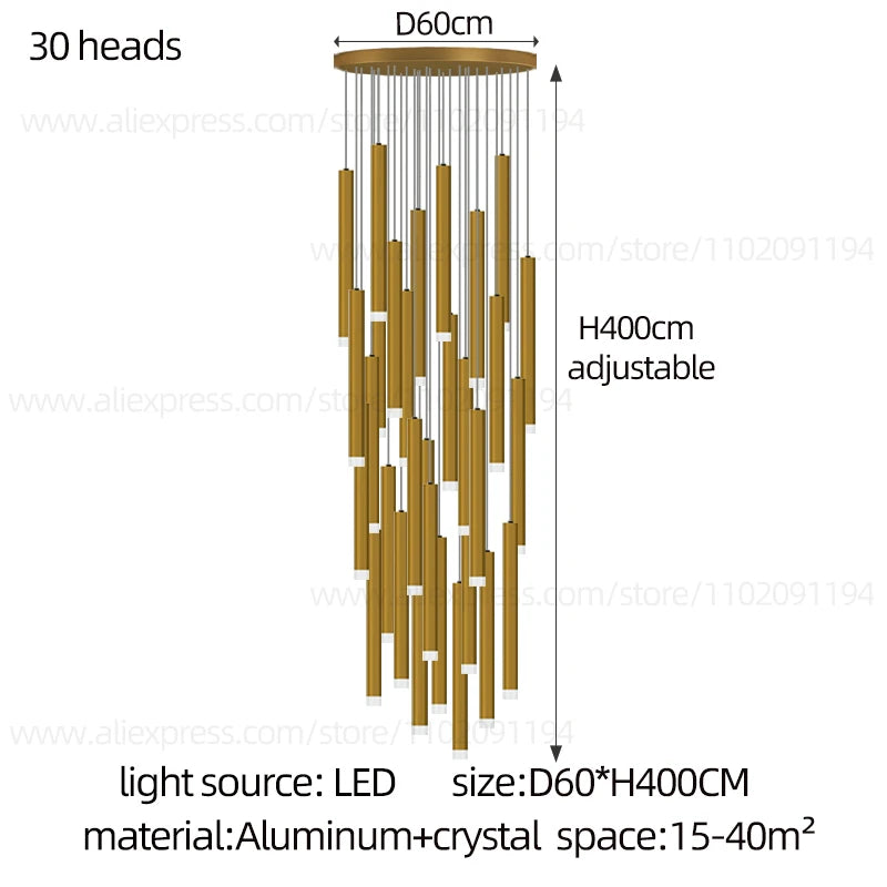 Campeggi Led Luxury Staircase Chandelier Gold Column