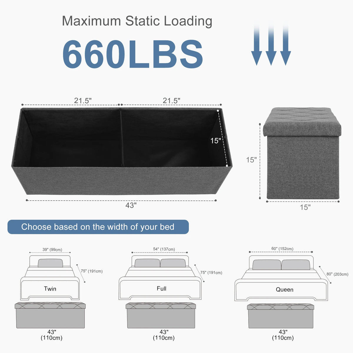 JHK Folding Storage Ottoman Bench For Living Room