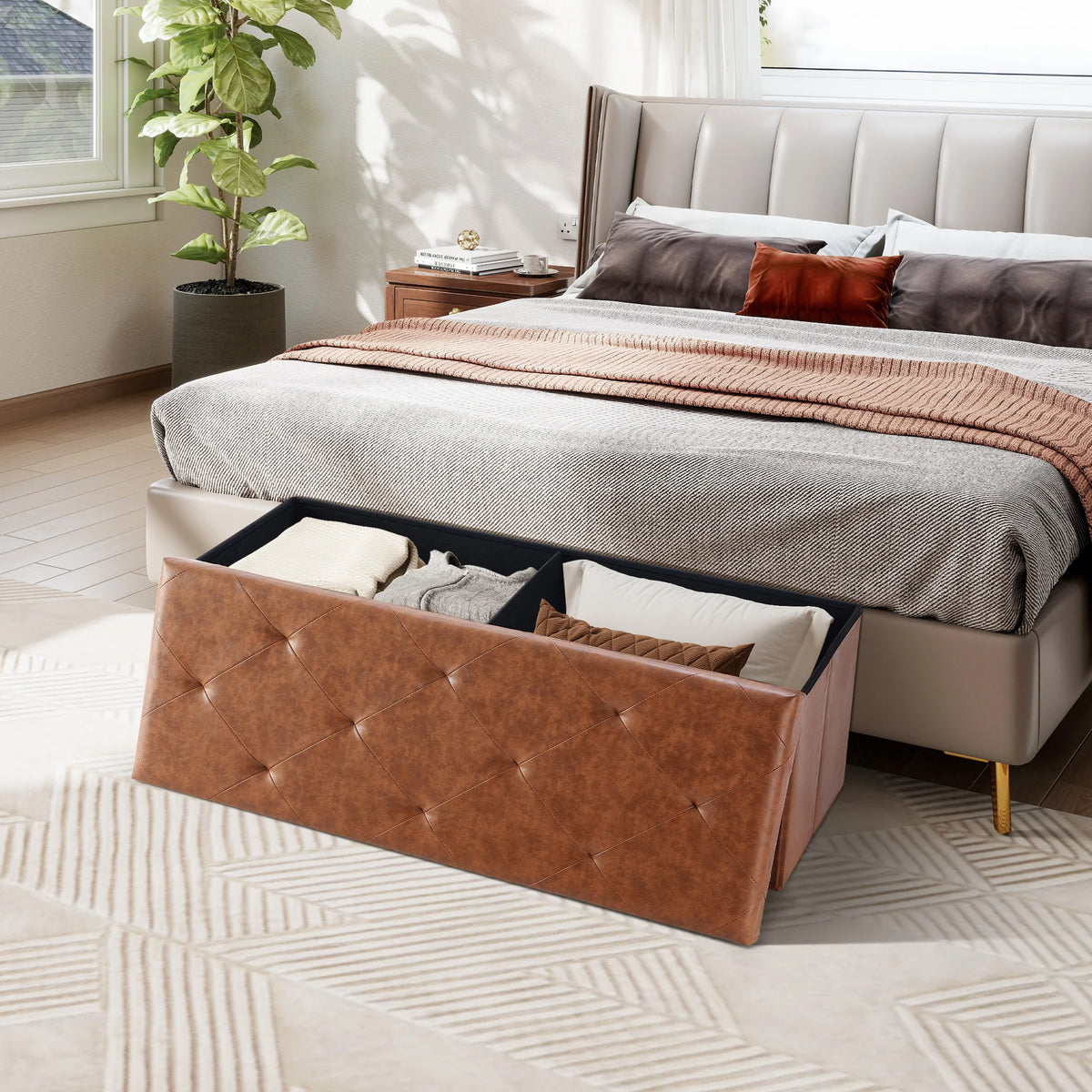 MCQ Faux Leather Ottoman Storage Bench for Home