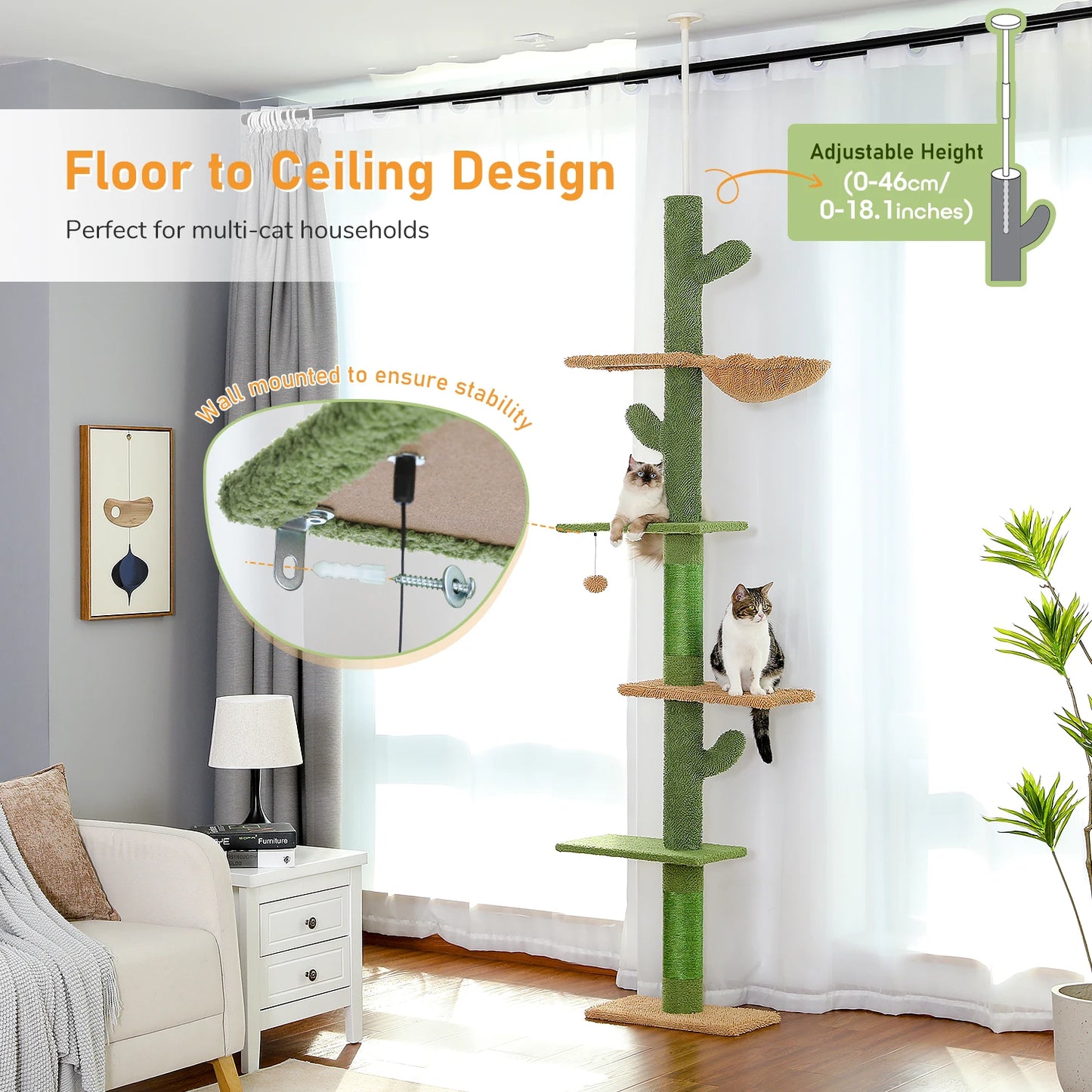 PAWZ Road Cat Tree 5 Tier Floor To Ceiling Tower