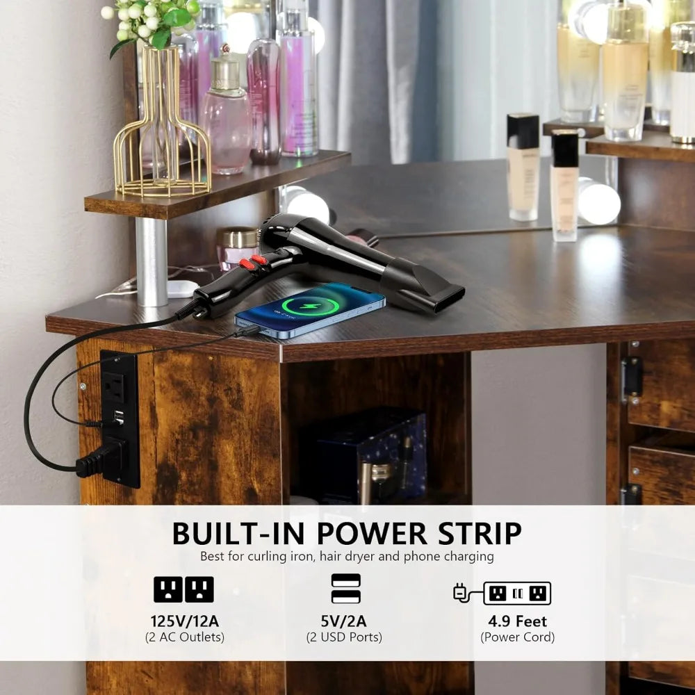 MOYU Vanity With Lights Makeup Desk With Power Outlet