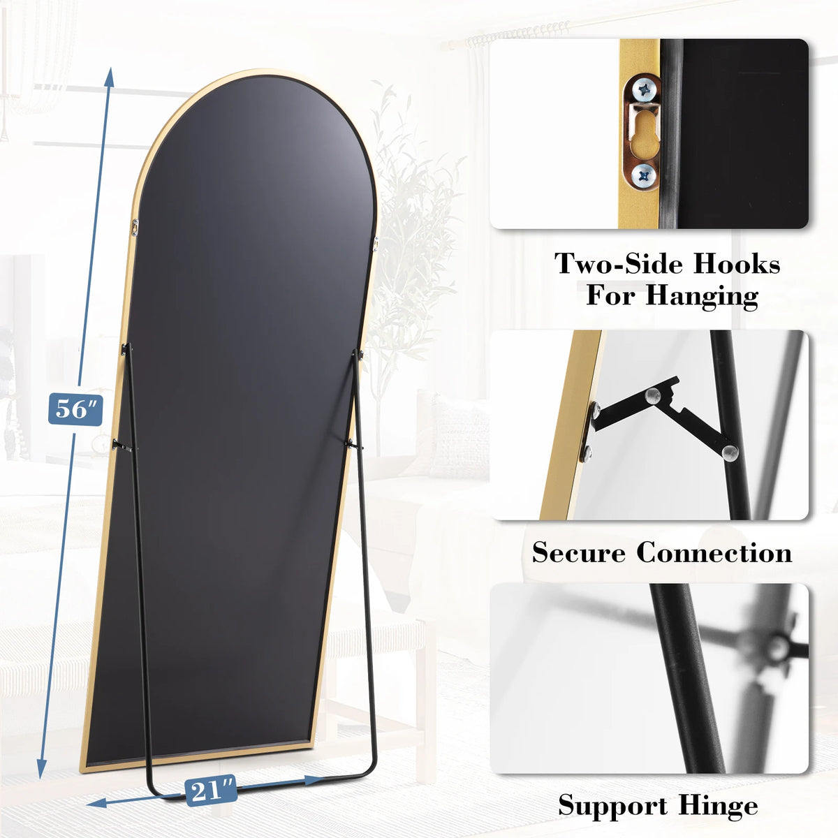 JHK Full Length Mirror With Aluminum Frame And Stand