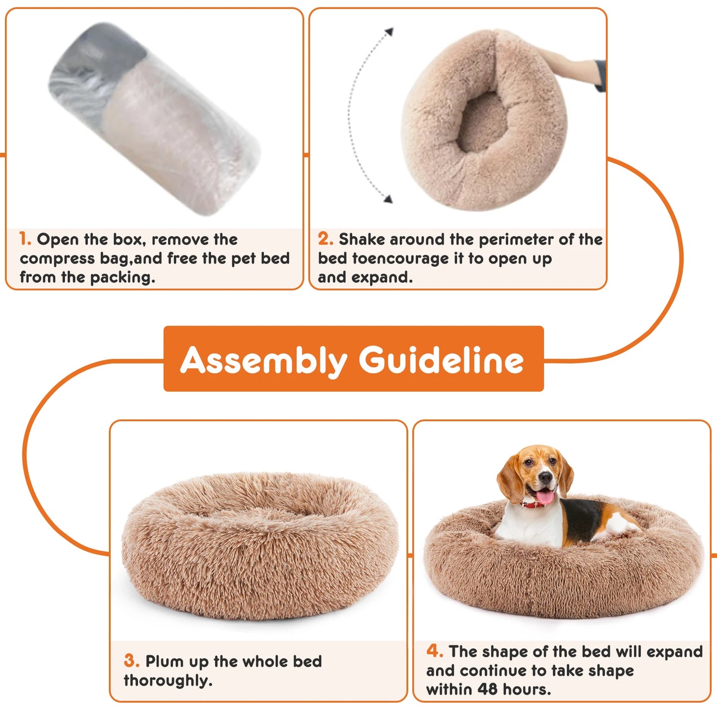 JHK Calming Dog Bed Anti Slip Washable Plush Faux Fur