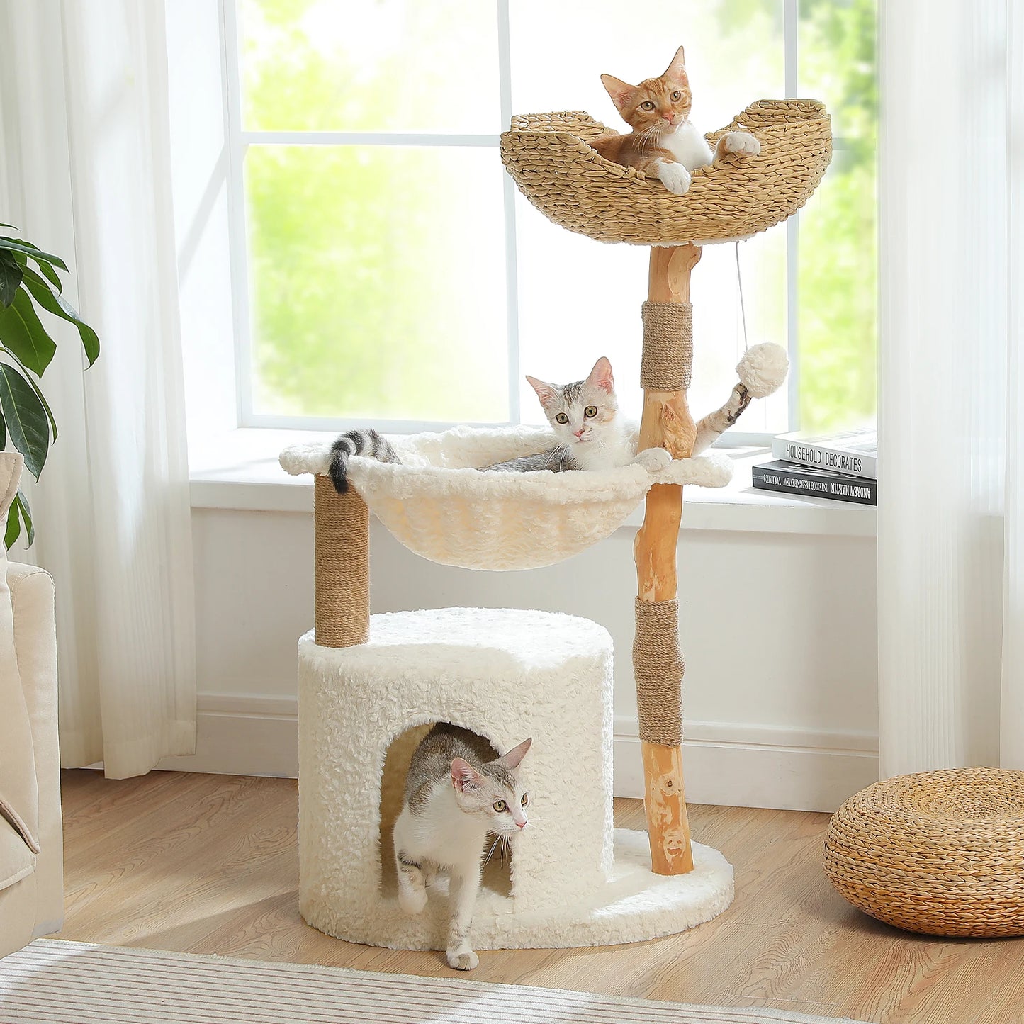 PAWZ Road Modern Cat Tree Tower With Natural Wood Scratching