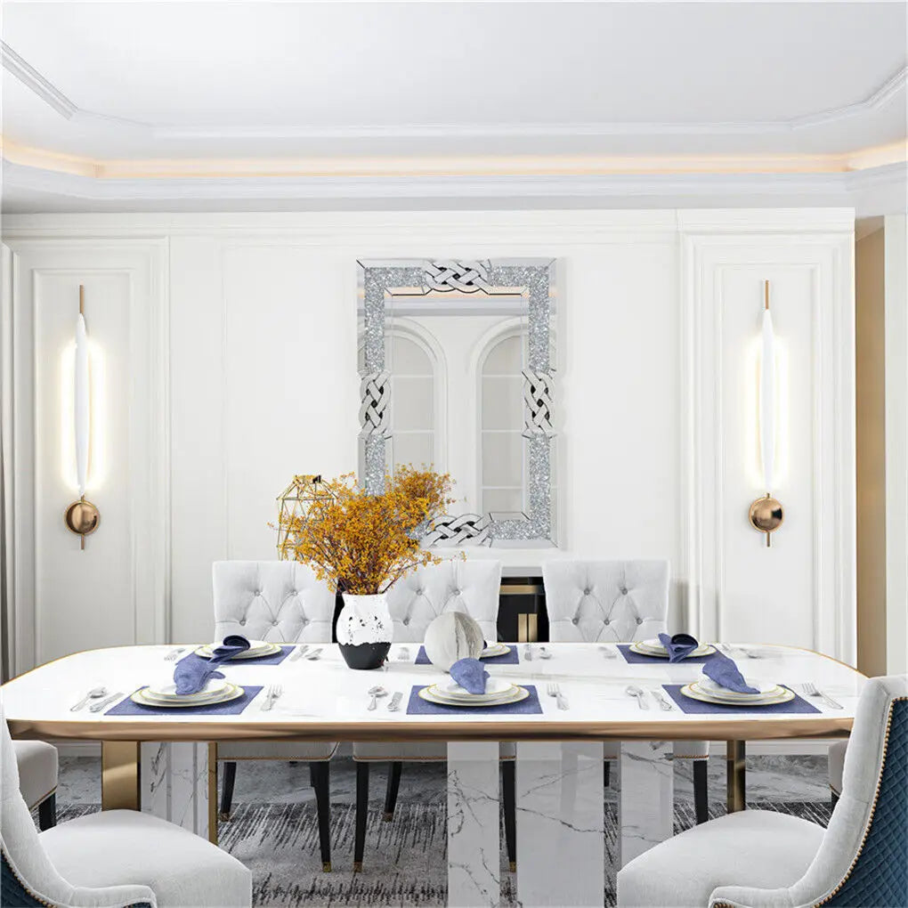LUVODI Silver Crystal Crush Glass Wall Mirror