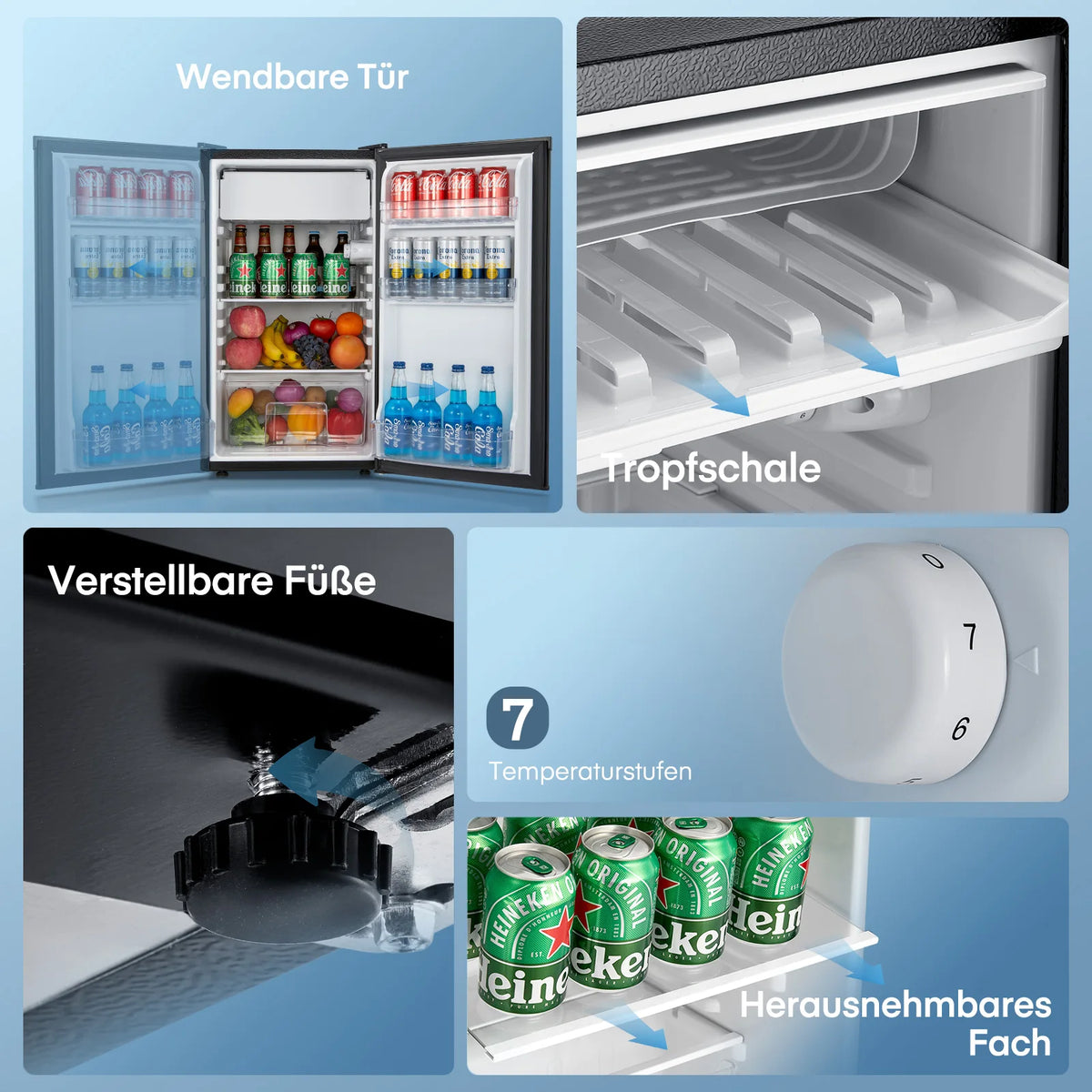 FOHERE Mini Refrigerator With Freezer And Thermostat