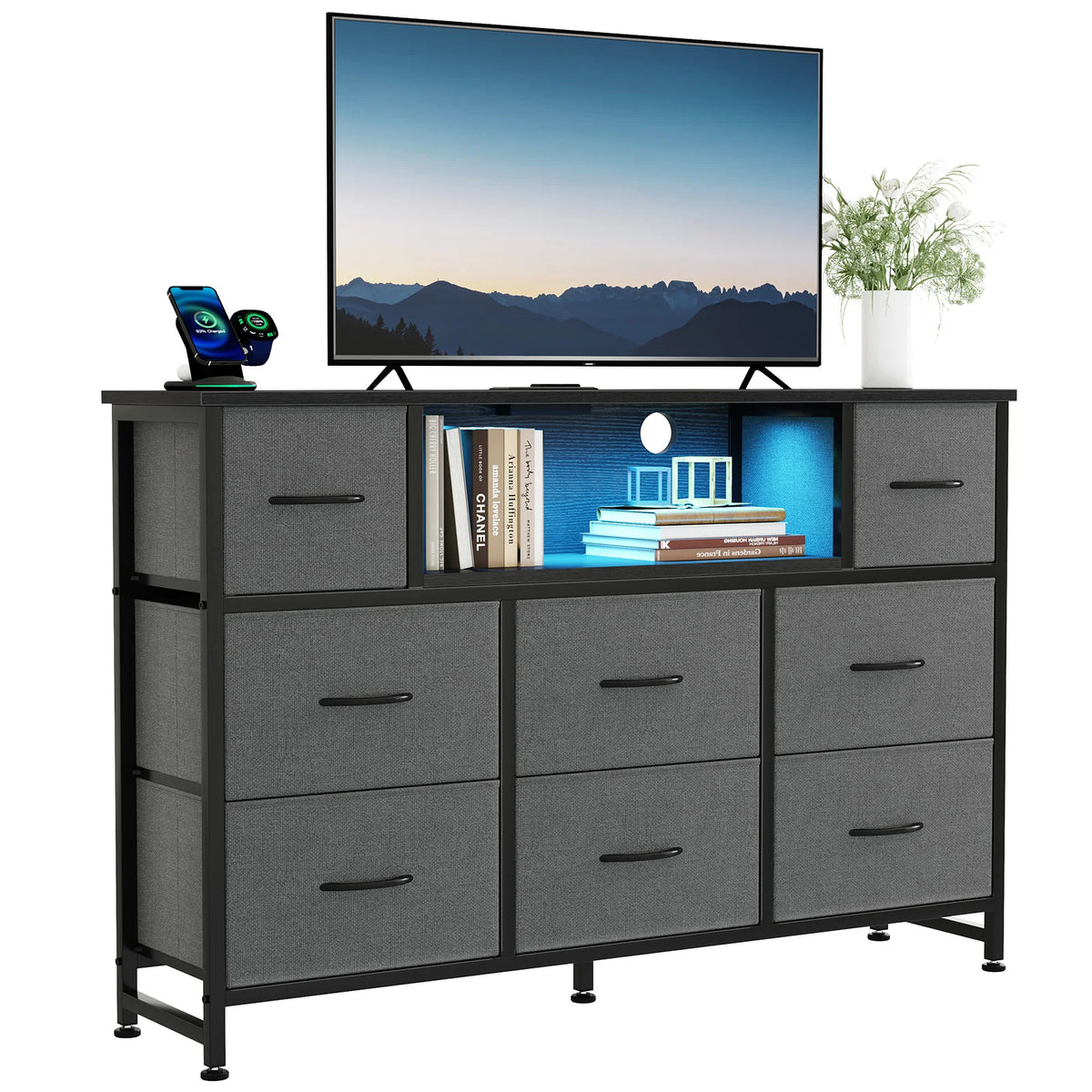 JHK LED TV Stand With Drawers And Charging Station
