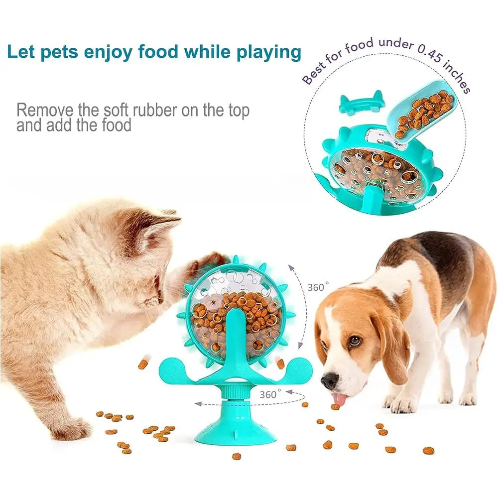 Interactive Cat Treat Dispenser With Suction Windmill