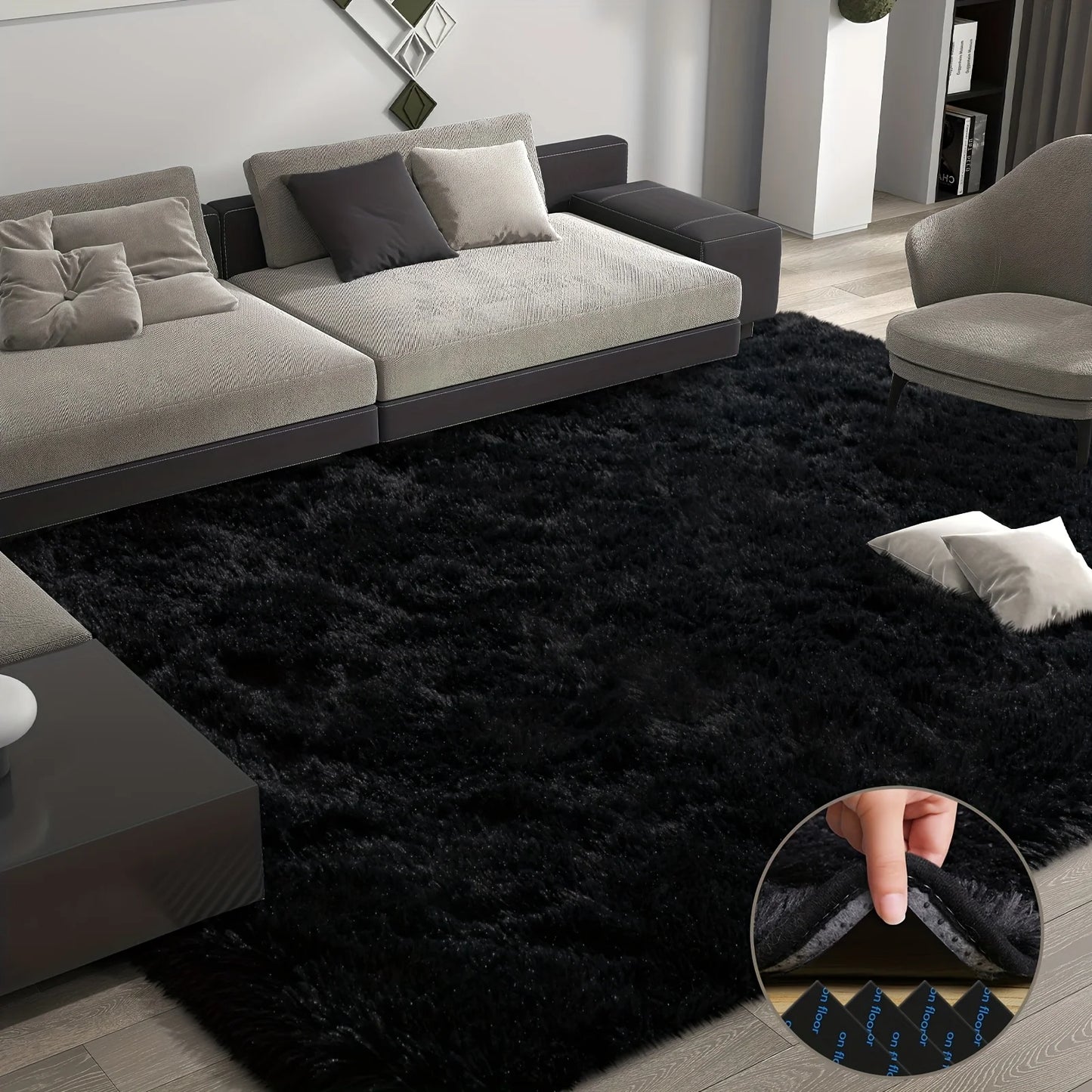 Plush Geometric Aubusson Rug 100 Percent Polyester Black