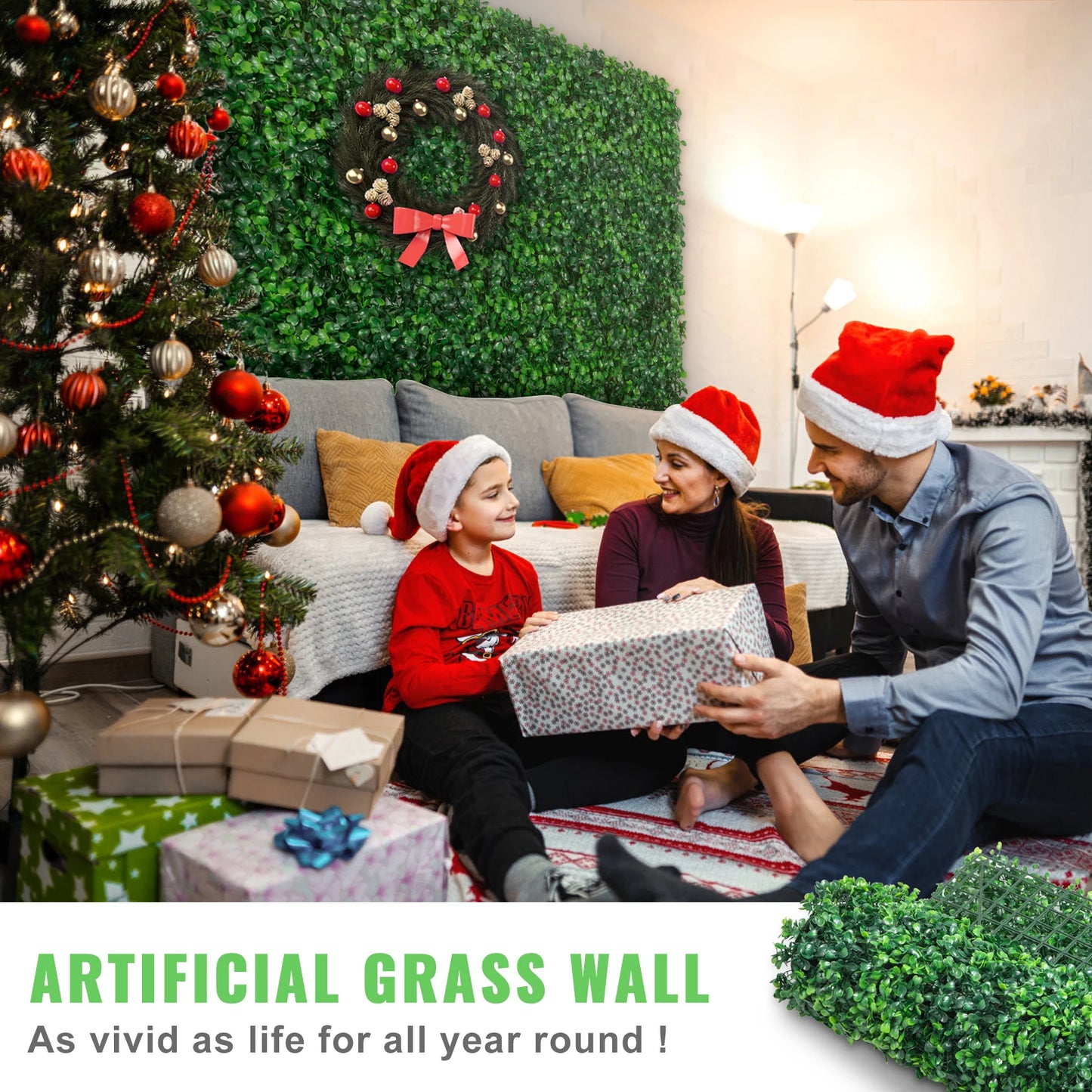 SucceBuy Boxwood Hedge Wall Panels Artificial Grass Backdrop