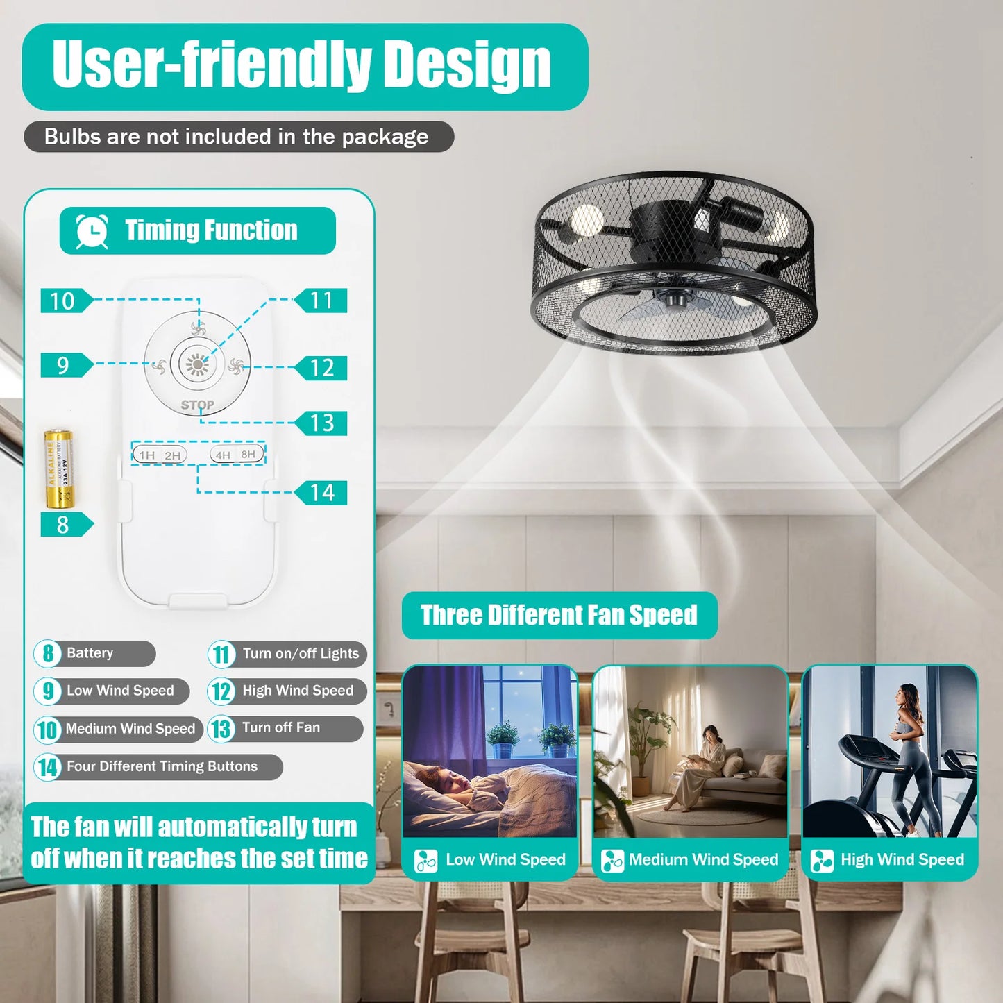 40W Ceiling Fan Light Fixture E27 Socket Bulbs Not Included