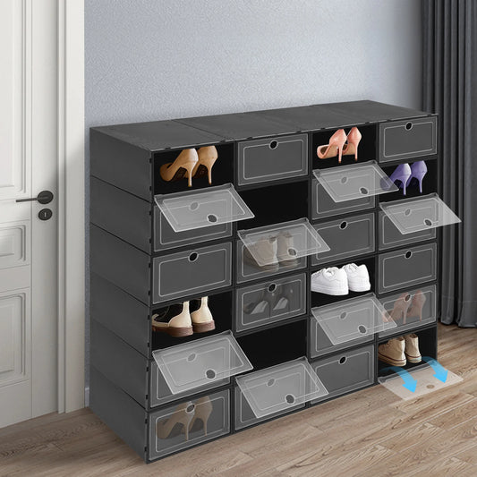 24 Pack Flip Top Shoe Boxes Stackable Closet Organization