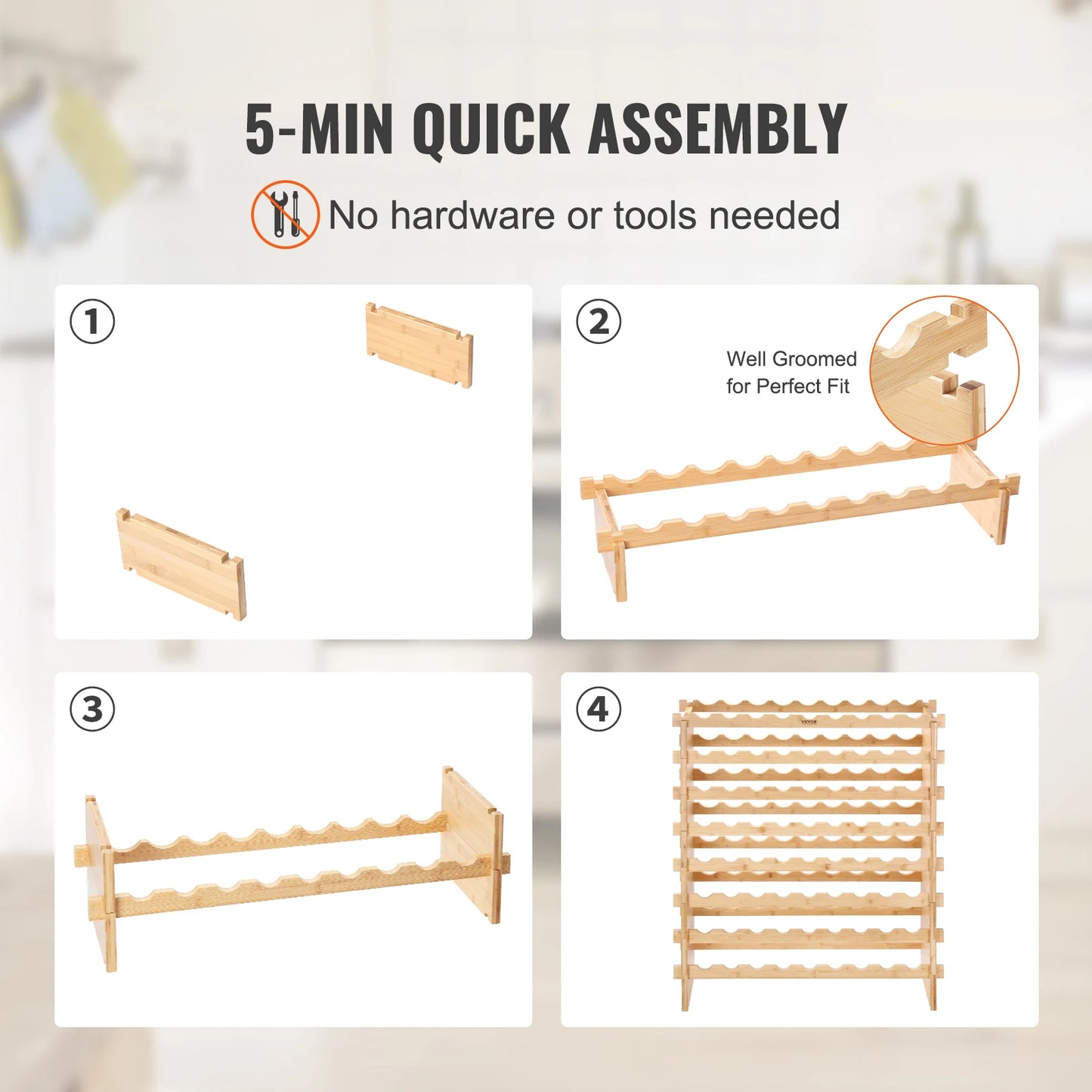 SucceBuy Bamboo Stackable Wine Rack 8 Tier Free Standing