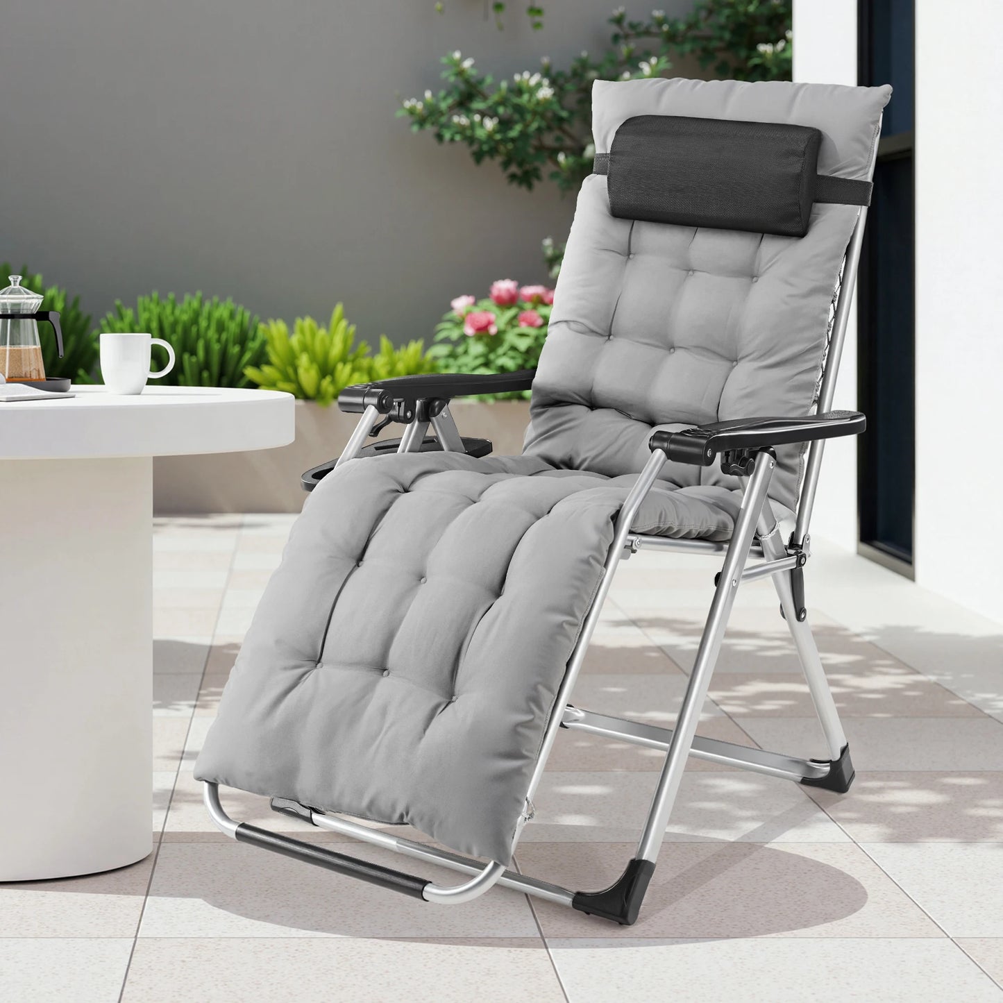 JHK Zero Gravity Recliner Folding Patio Lounge Cup Holder