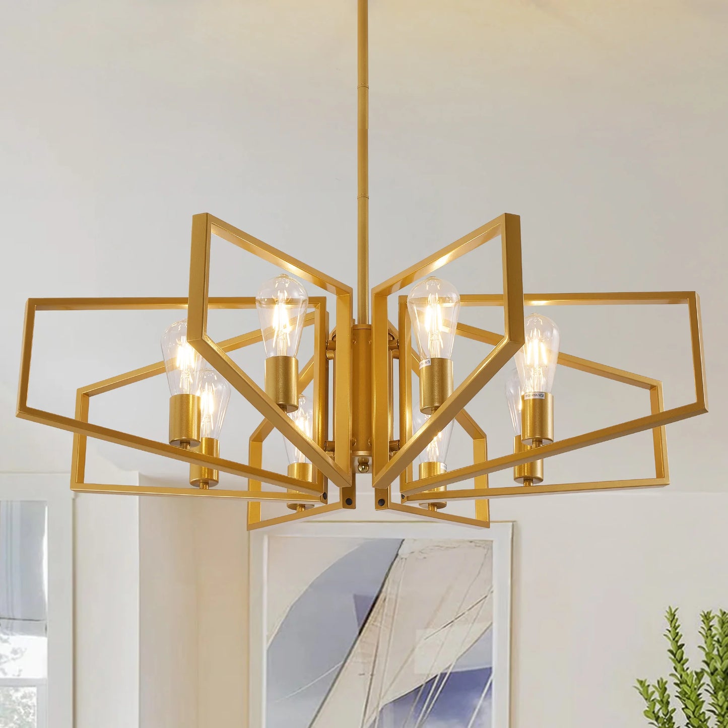 Geometric 8-Light Chandelier With Adjustable Height Pendant
