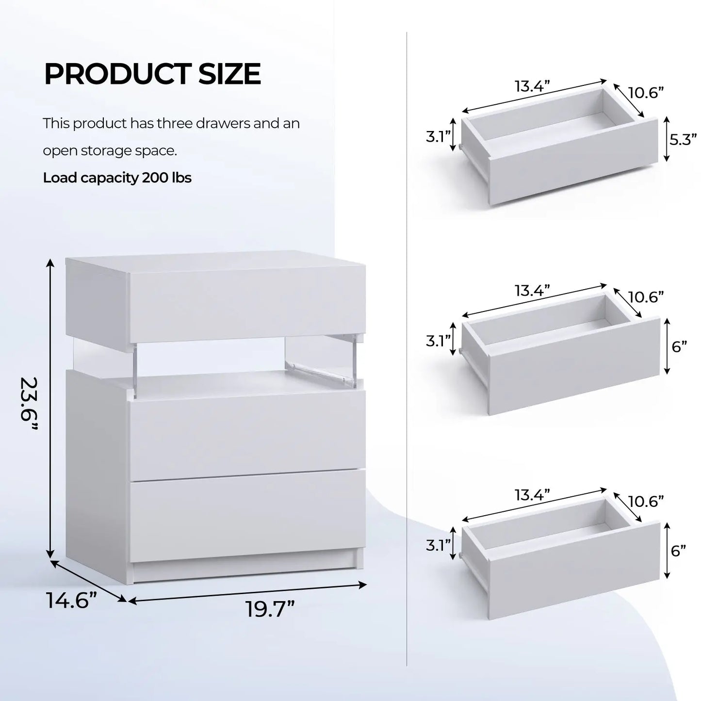 Cubehom Bedside Tables Set With LED Lighting And Drawers