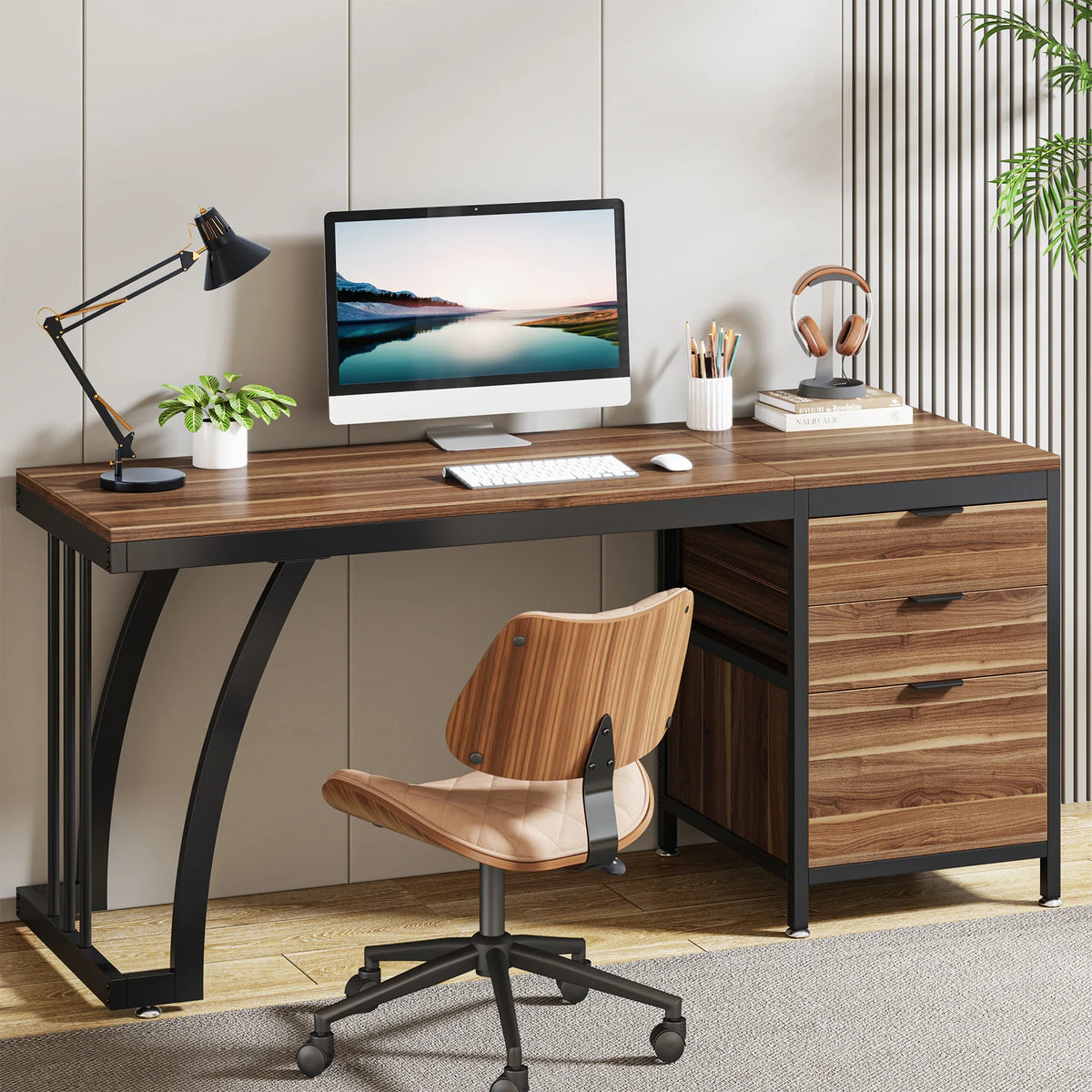 Tribesigns Wooden Computer Desk With Three Drawers