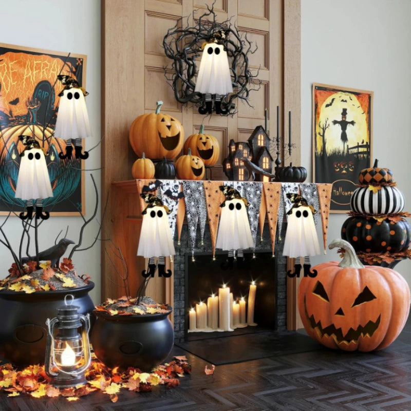 Halloween LED Light Up Witch And Ghost Hanging Decor